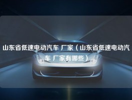 山东省低速电动汽车 厂家（山东省低速电动汽车 厂家有哪些）